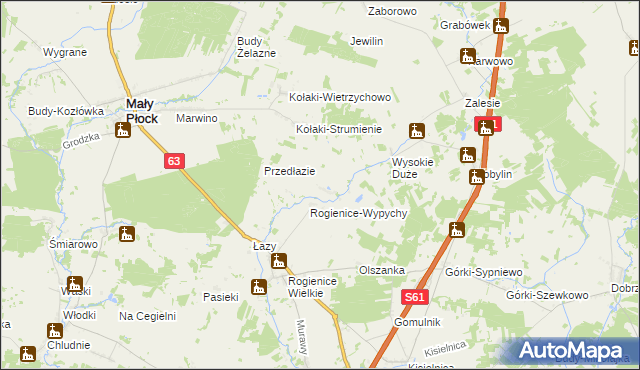 mapa Rogienice Piaseczne, Rogienice Piaseczne na mapie Targeo