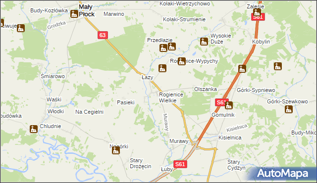 mapa Rogienice Wielkie, Rogienice Wielkie na mapie Targeo