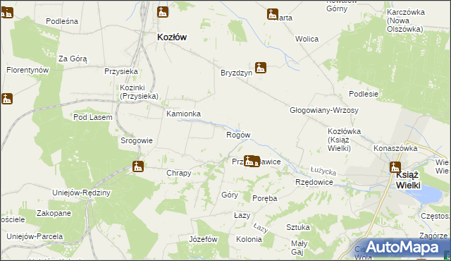 mapa Rogów gmina Kozłów, Rogów gmina Kozłów na mapie Targeo