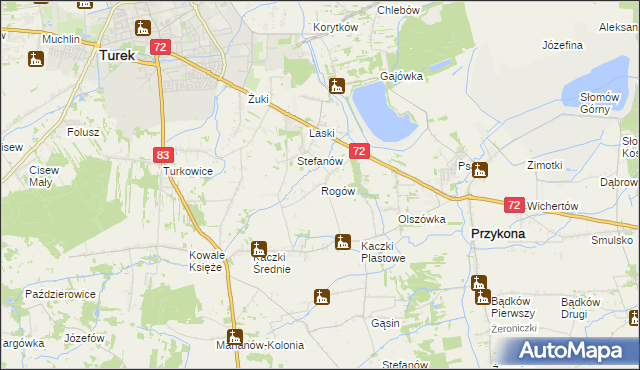 mapa Rogów gmina Przykona, Rogów gmina Przykona na mapie Targeo