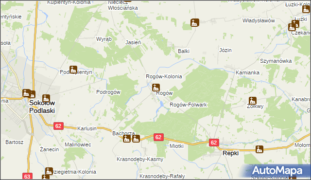 mapa Rogów gmina Repki, Rogów gmina Repki na mapie Targeo