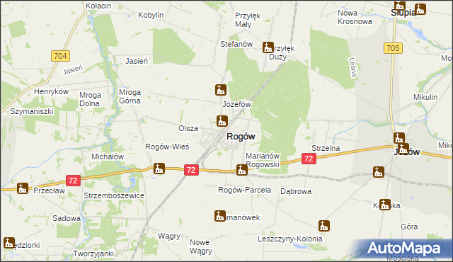 mapa Rogów powiat brzeziński, Rogów powiat brzeziński na mapie Targeo