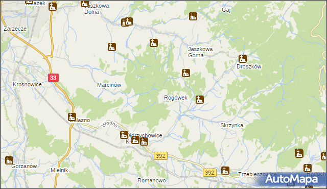 mapa Rogówek gmina Kłodzko, Rogówek gmina Kłodzko na mapie Targeo