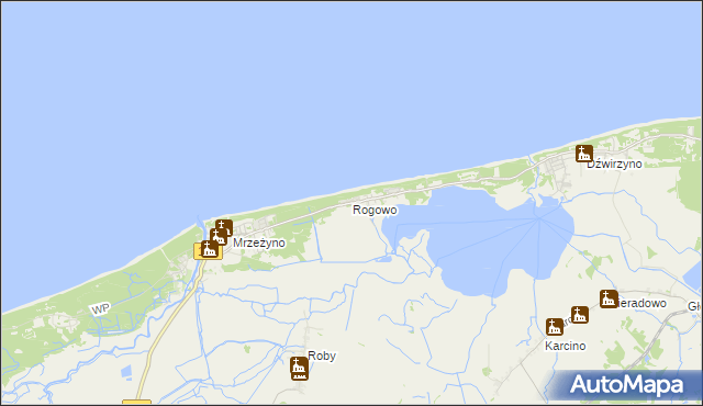 mapa Rogowo gmina Trzebiatów, Rogowo gmina Trzebiatów na mapie Targeo