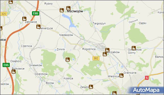 mapa Rogoźnica gmina Strzegom, Rogoźnica gmina Strzegom na mapie Targeo
