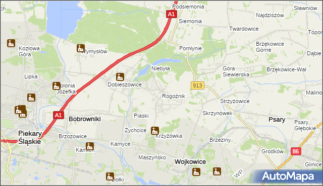 mapa Rogoźnik gmina Bobrowniki, Rogoźnik gmina Bobrowniki na mapie Targeo