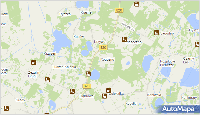 mapa Rogóźno gmina Ludwin, Rogóźno gmina Ludwin na mapie Targeo