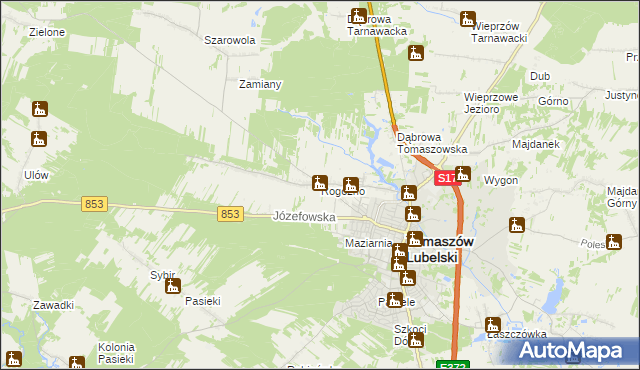 mapa Rogóźno gmina Tomaszów Lubelski, Rogóźno gmina Tomaszów Lubelski na mapie Targeo