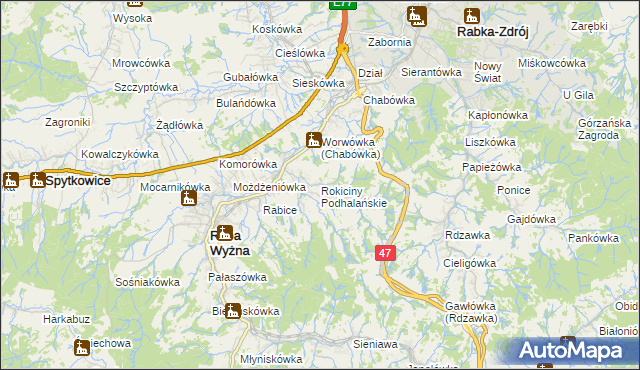 mapa Rokiciny Podhalańskie, Rokiciny Podhalańskie na mapie Targeo