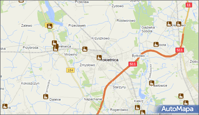 mapa Rokietnica powiat poznański, Rokietnica powiat poznański na mapie Targeo