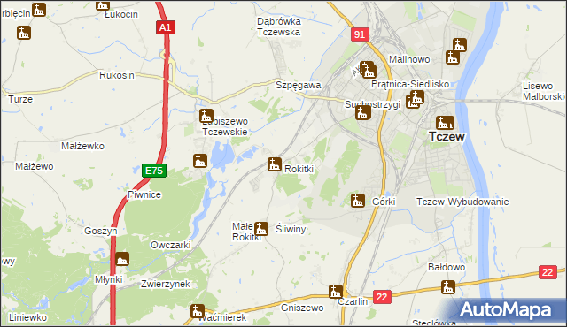 mapa Rokitki gmina Tczew, Rokitki gmina Tczew na mapie Targeo