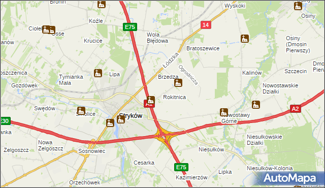 mapa Rokitnica gmina Stryków, Rokitnica gmina Stryków na mapie Targeo