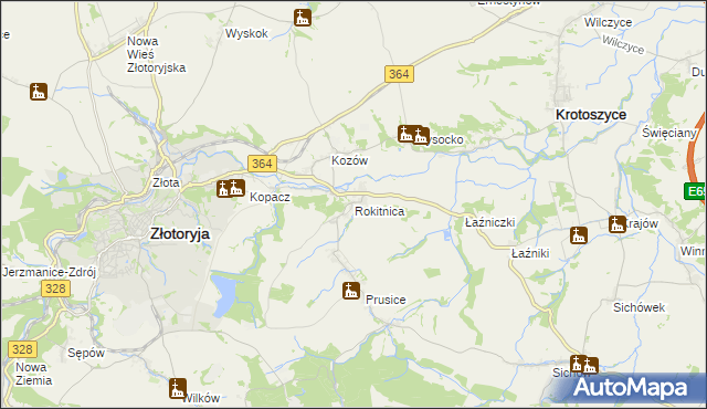 mapa Rokitnica gmina Złotoryja, Rokitnica gmina Złotoryja na mapie Targeo