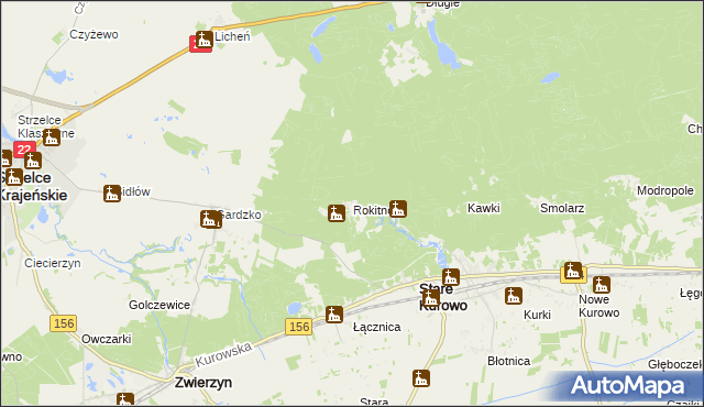 mapa Rokitno gmina Stare Kurowo, Rokitno gmina Stare Kurowo na mapie Targeo