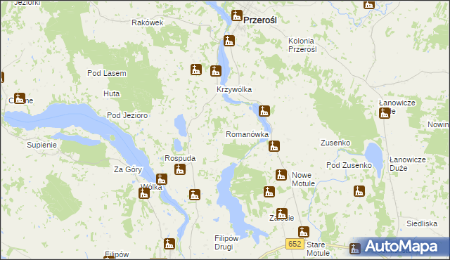 mapa Romanówka gmina Przerośl, Romanówka gmina Przerośl na mapie Targeo