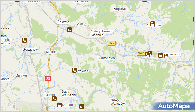 mapa Romanowo gmina Kłodzko, Romanowo gmina Kłodzko na mapie Targeo