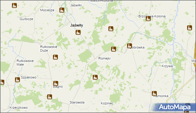 mapa Romejki gmina Jaświły, Romejki gmina Jaświły na mapie Targeo