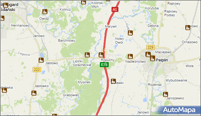 mapa Ropuchy, Ropuchy na mapie Targeo