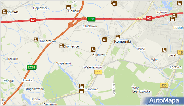 mapa Rosnowo gmina Komorniki, Rosnowo gmina Komorniki na mapie Targeo