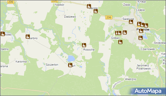 mapa Rosocha gmina Polanów, Rosocha gmina Polanów na mapie Targeo