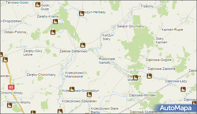 mapa Rosochate Nartołty, Rosochate Nartołty na mapie Targeo