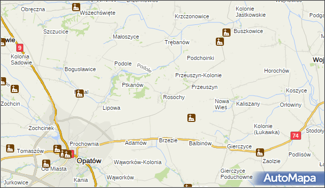 mapa Rosochy gmina Opatów, Rosochy gmina Opatów na mapie Targeo