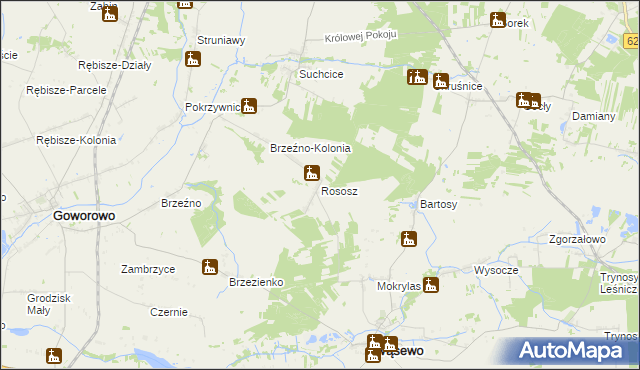 mapa Rososz gmina Wąsewo, Rososz gmina Wąsewo na mapie Targeo