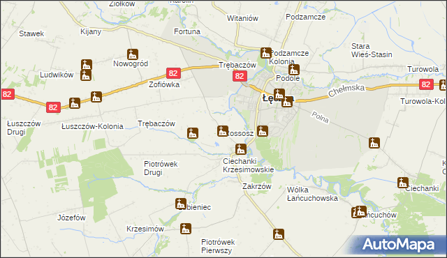 mapa Rossosz gmina Łęczna, Rossosz gmina Łęczna na mapie Targeo