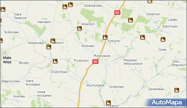 mapa Rostkowice gmina Wyszogród, Rostkowice gmina Wyszogród na mapie Targeo