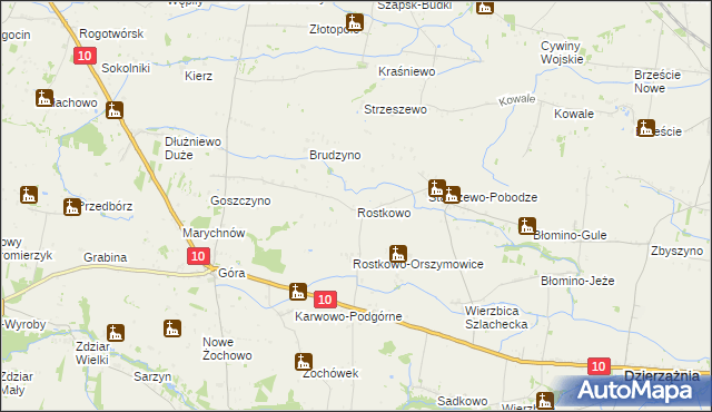 mapa Rostkowo gmina Staroźreby, Rostkowo gmina Staroźreby na mapie Targeo