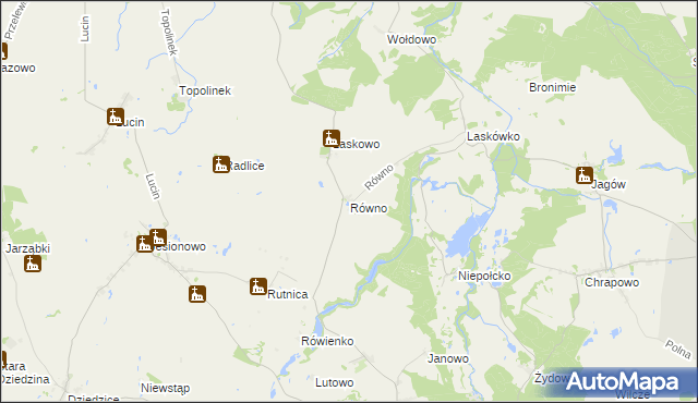 mapa Równo gmina Barlinek, Równo gmina Barlinek na mapie Targeo