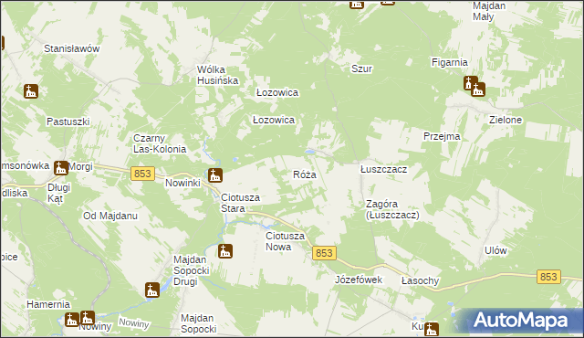 mapa Róża gmina Susiec, Róża gmina Susiec na mapie Targeo