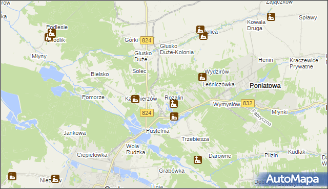 mapa Rozalin gmina Opole Lubelskie, Rozalin gmina Opole Lubelskie na mapie Targeo