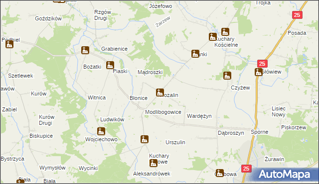 mapa Rozalin gmina Rychwał, Rozalin gmina Rychwał na mapie Targeo