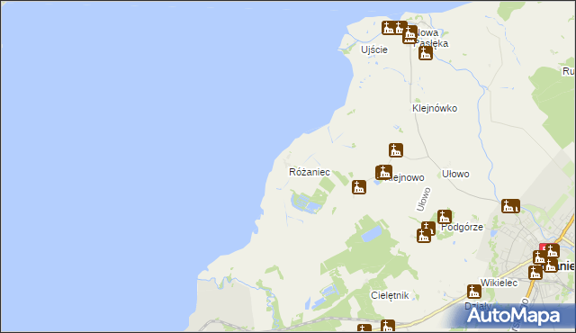 mapa Różaniec gmina Braniewo, Różaniec gmina Braniewo na mapie Targeo