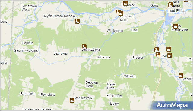 mapa Różanna gmina Odrzywół, Różanna gmina Odrzywół na mapie Targeo