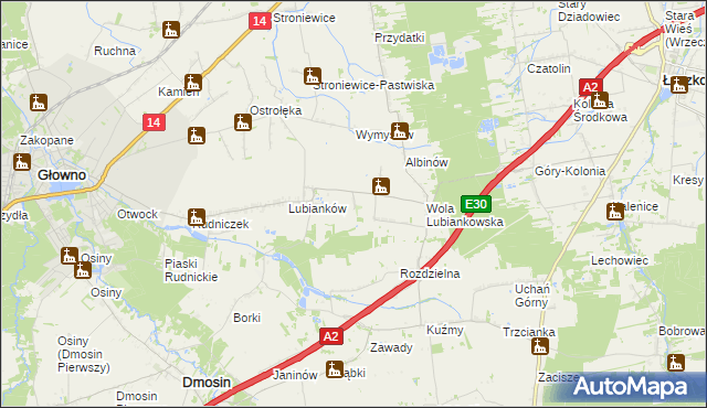 mapa Różany gmina Głowno, Różany gmina Głowno na mapie Targeo