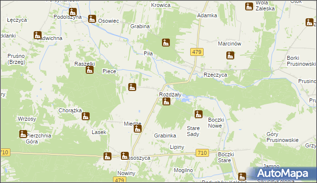 mapa Rożdżały gmina Warta, Rożdżały gmina Warta na mapie Targeo