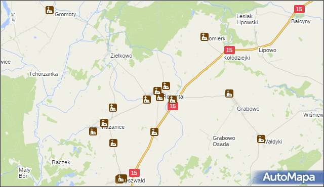 mapa Rożental gmina Lubawa, Rożental gmina Lubawa na mapie Targeo