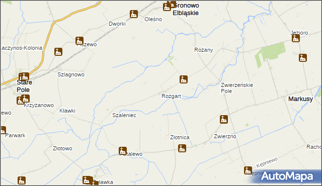 mapa Rozgart gmina Gronowo Elbląskie, Rozgart gmina Gronowo Elbląskie na mapie Targeo
