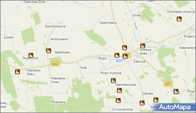 mapa Rożki gmina Żółkiewka, Rożki gmina Żółkiewka na mapie Targeo