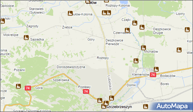 mapa Rozłopy, Rozłopy na mapie Targeo