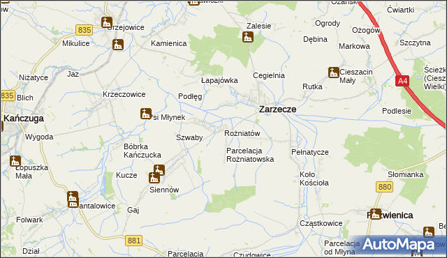 mapa Rożniatów gmina Zarzecze, Rożniatów gmina Zarzecze na mapie Targeo