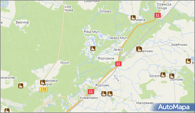 mapa Rożnowice gmina Rogoźno, Rożnowice gmina Rogoźno na mapie Targeo