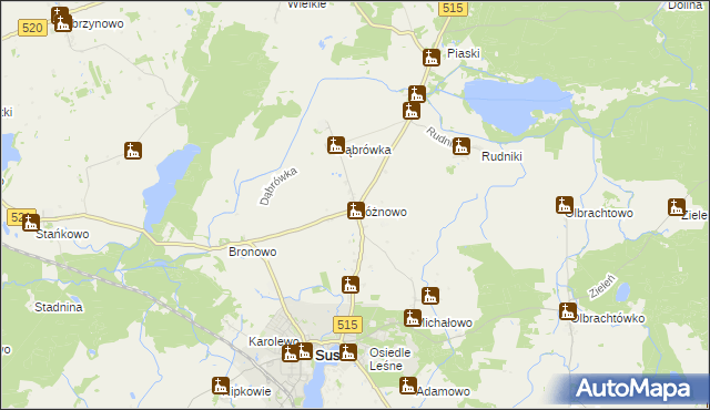 mapa Różnowo gmina Susz, Różnowo gmina Susz na mapie Targeo