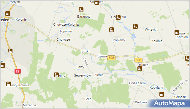 mapa Różowa, Różowa na mapie Targeo