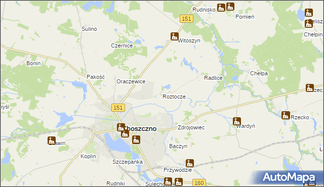 mapa Roztocze gmina Choszczno, Roztocze gmina Choszczno na mapie Targeo