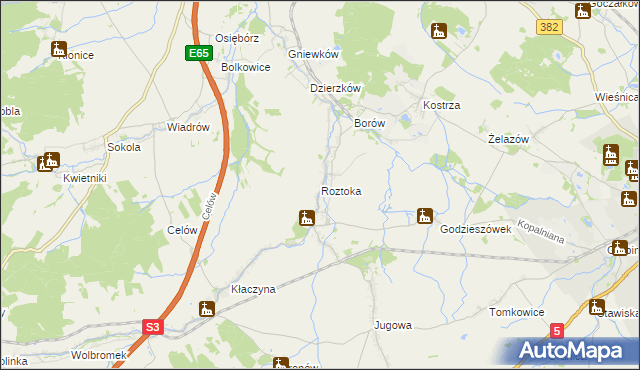 mapa Roztoka gmina Dobromierz, Roztoka gmina Dobromierz na mapie Targeo