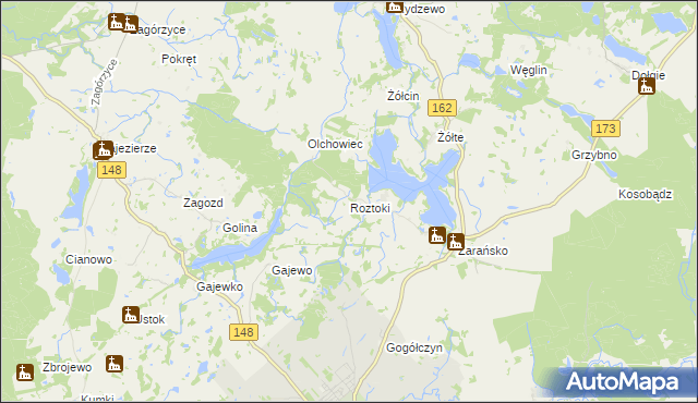 mapa Roztoki gmina Drawsko Pomorskie, Roztoki gmina Drawsko Pomorskie na mapie Targeo