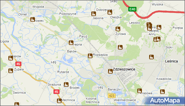 mapa Rozwadza, Rozwadza na mapie Targeo